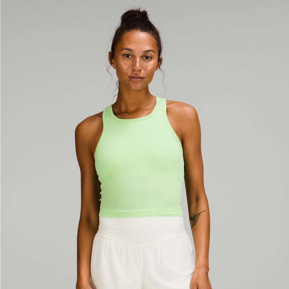 Lululemon ebb to street crop tank in scream green. Size 4.